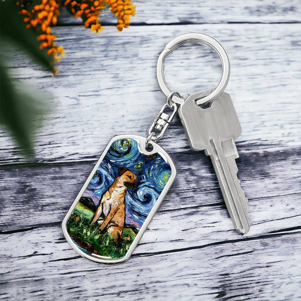 Black Mouth Cur Starry Night Dog Tag Keychain