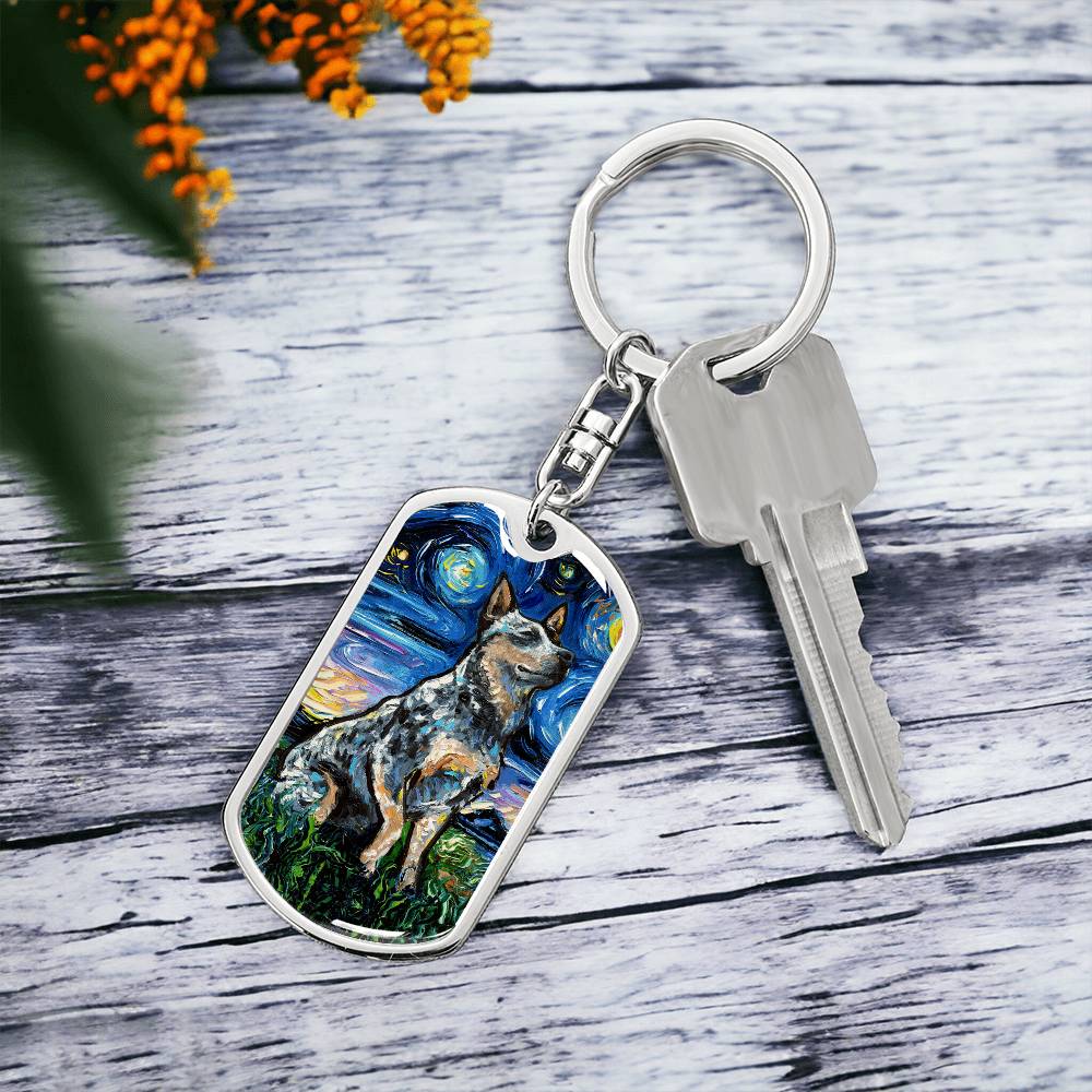 Blue Heeler Starry Night Round Keychain