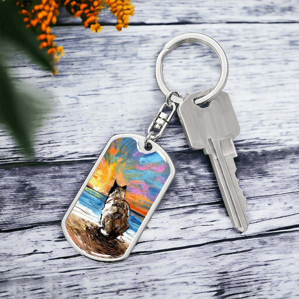 Beach Days - Snowshoe Cat Dog Tag Keychain