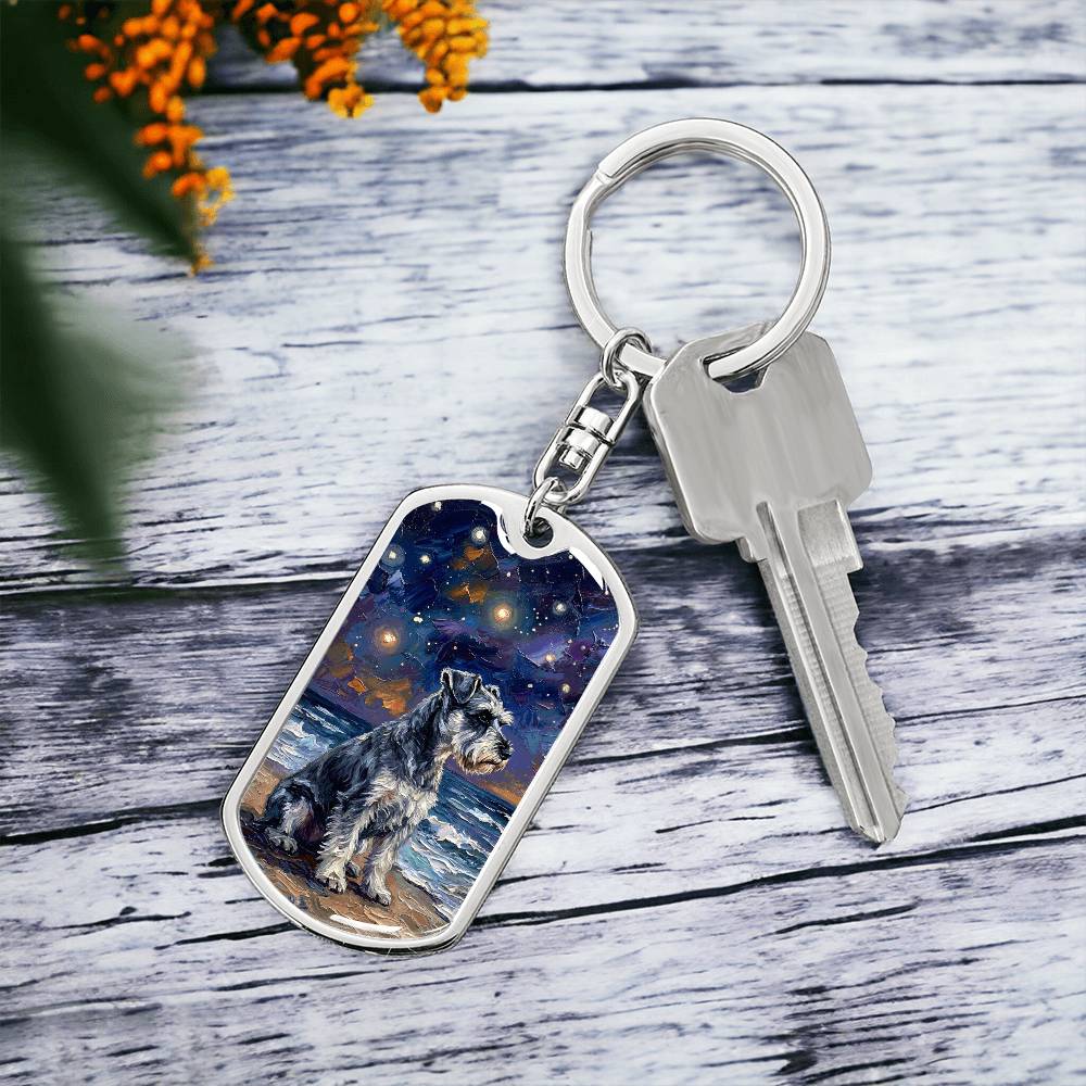 Beach Night - Schnauzer Dog Tag Keychain