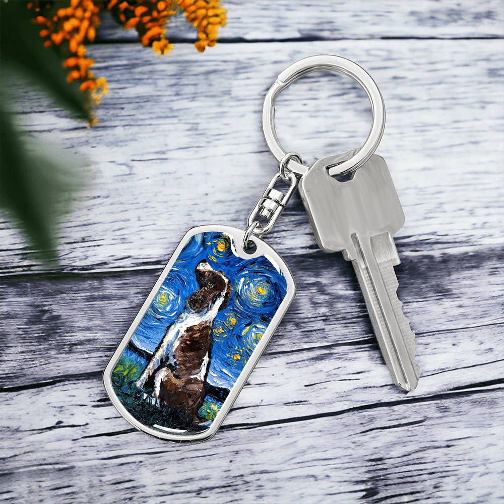 English Springer Spaniel Starry Night Dog Tag Keychain