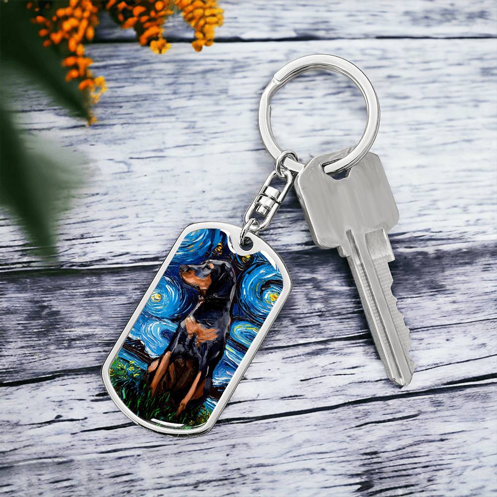 Black and Tan Coonhound Dog Tag Keychain