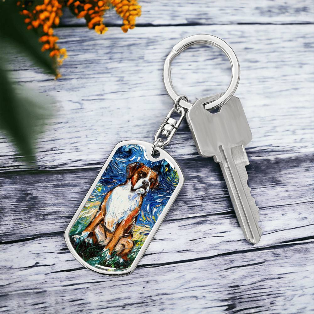 Boxer Starry Night Dog Tag Keychain