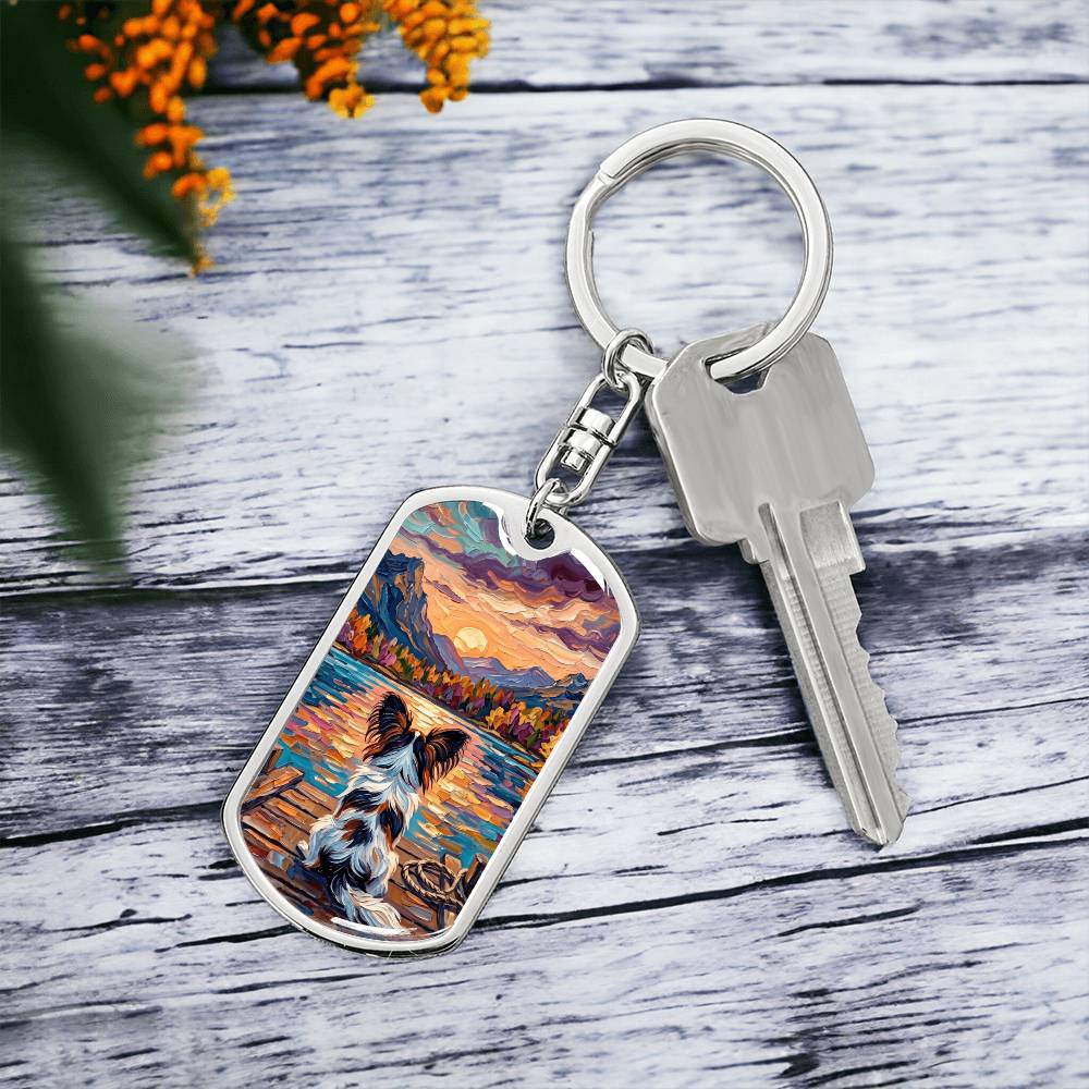 On The Dock - Papillon Dog Tag Keychain