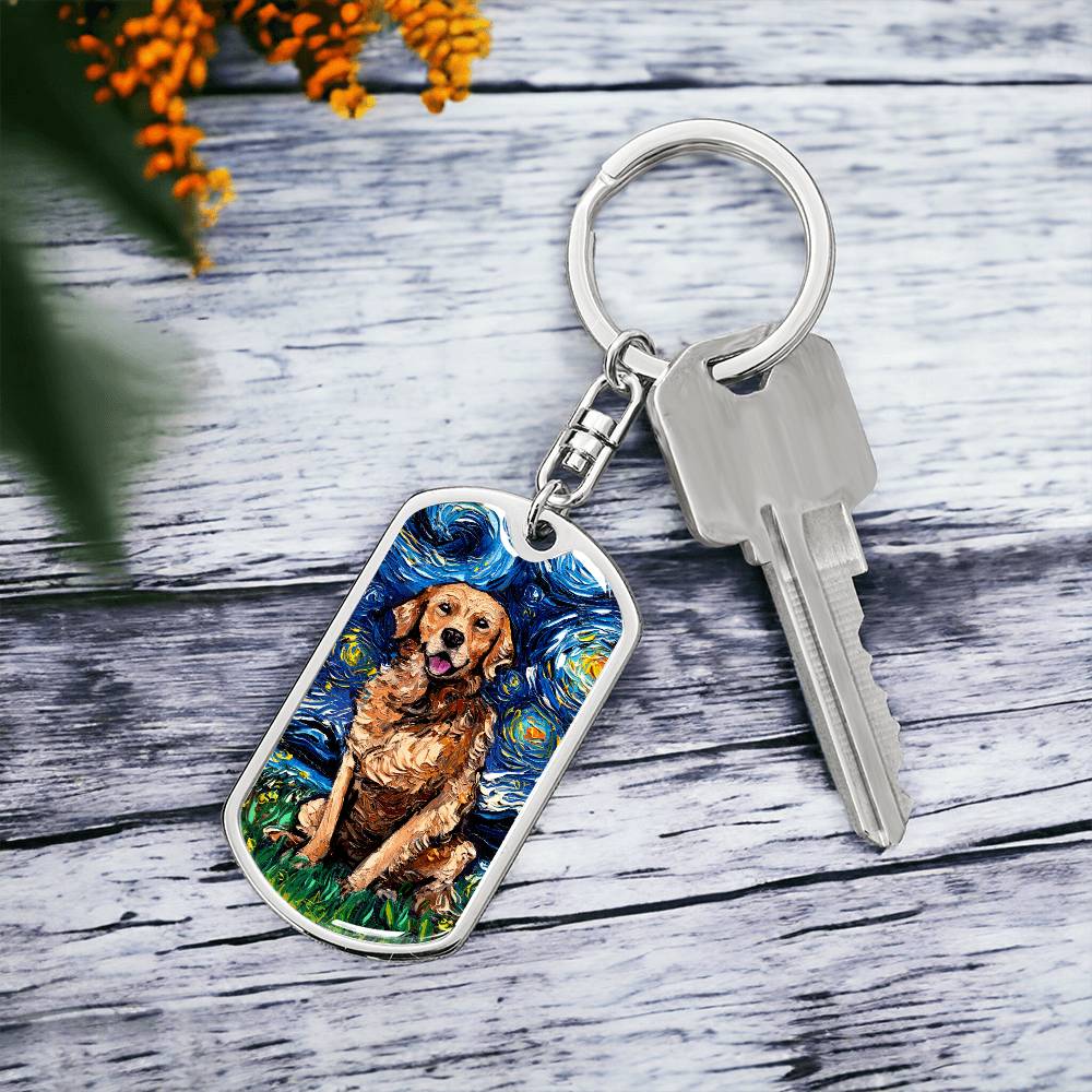 Dark Coated Golden Retriever Dog Tag Keychain