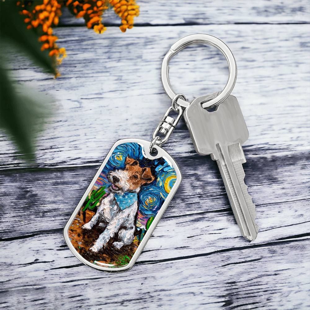 Wire Fox Terrier Starry Night Dog Tag Keychain