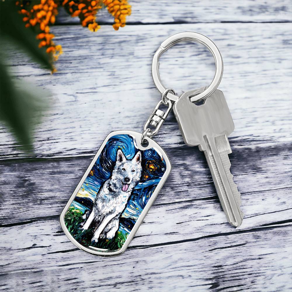 Swiss Shepherd Starry Night Dog Tag Keychain