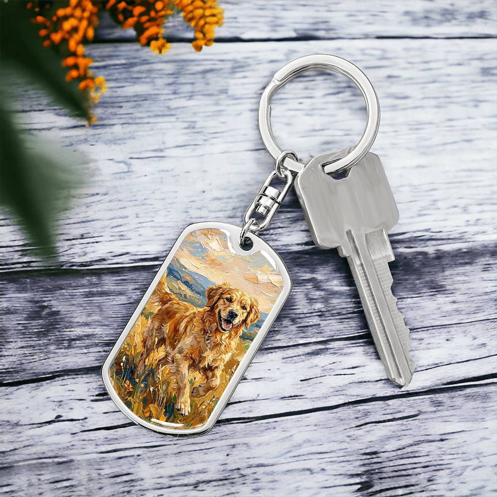 Happy Golden Retriever Dog Tag Keychain