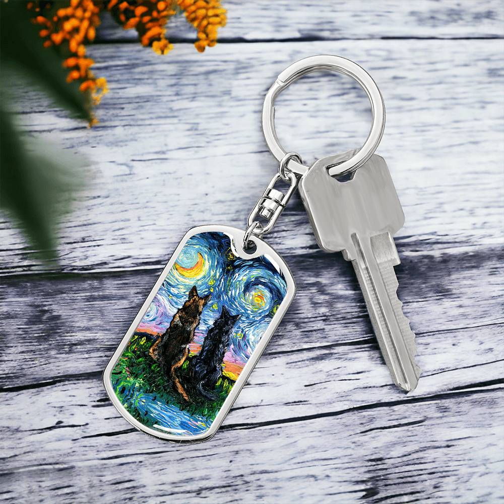 Soulmates Starry Night Dog Tag Keychain