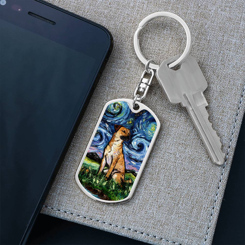 Black Mouth Cur Starry Night Dog Tag Keychain