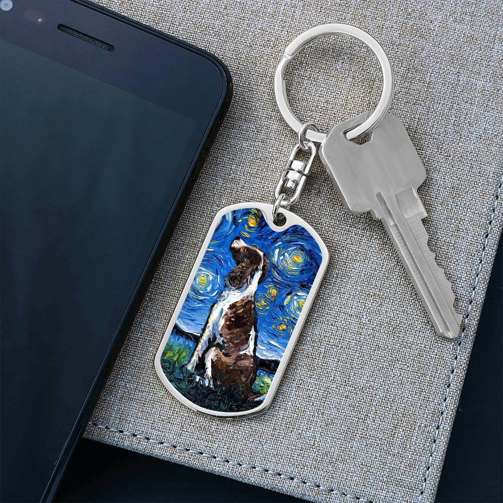 English Springer Spaniel Starry Night Dog Tag Keychain