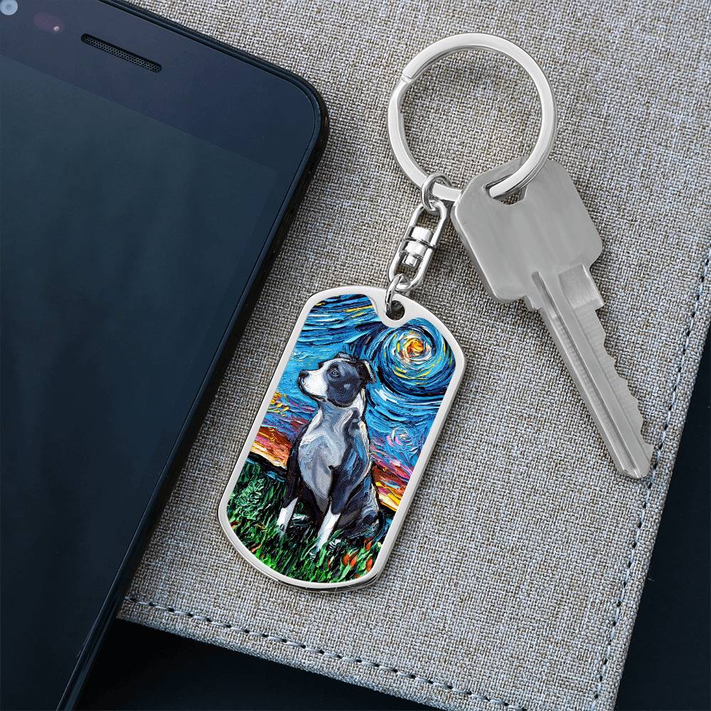 Pitbull Starry Night Dog Tag Keychain