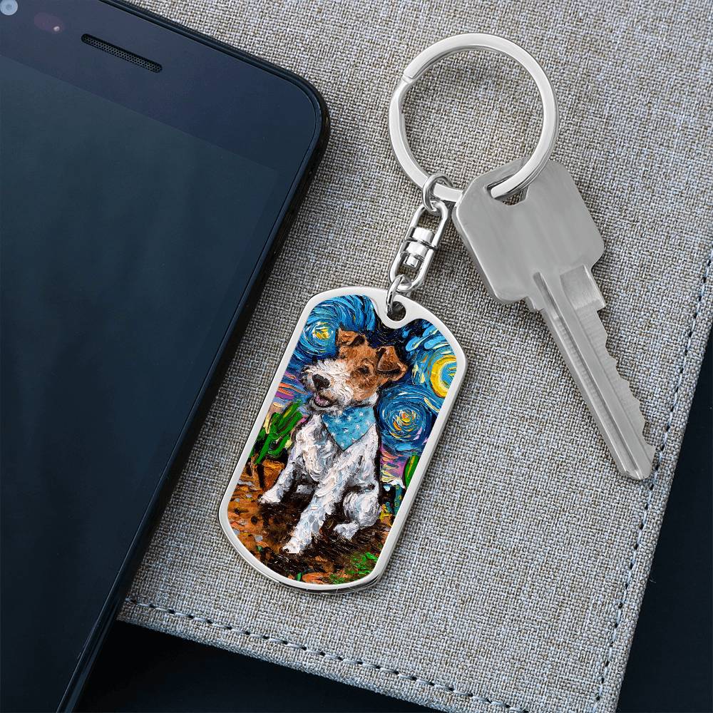Wire Fox Terrier Starry Night Dog Tag Keychain