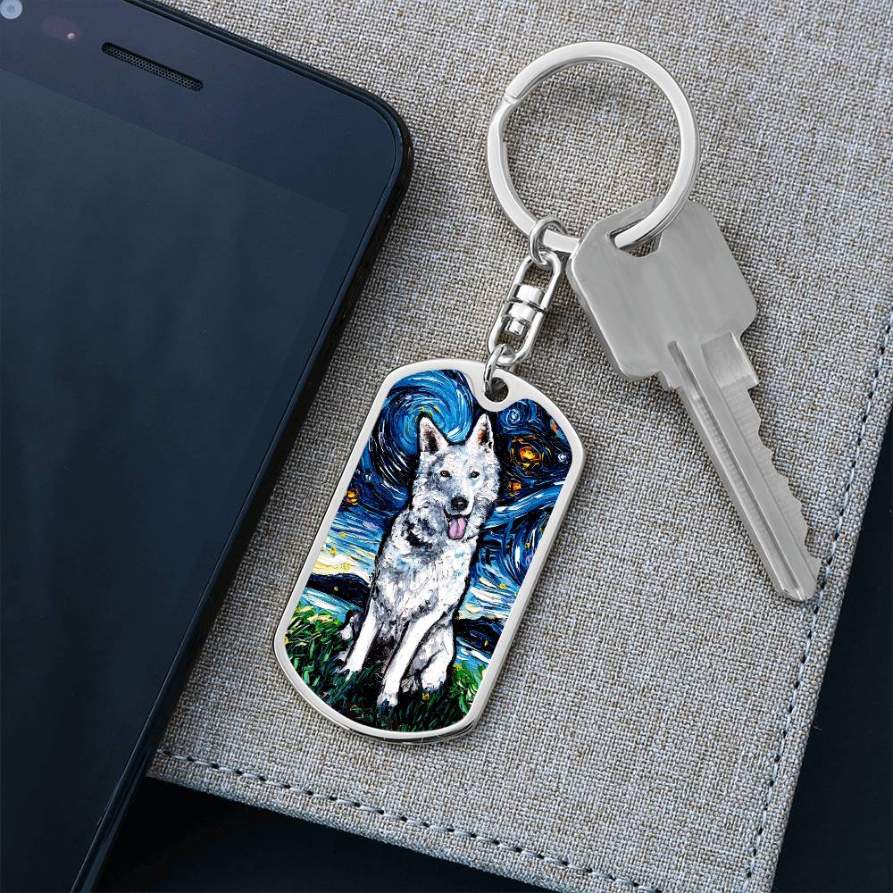 Swiss Shepherd Starry Night Dog Tag Keychain