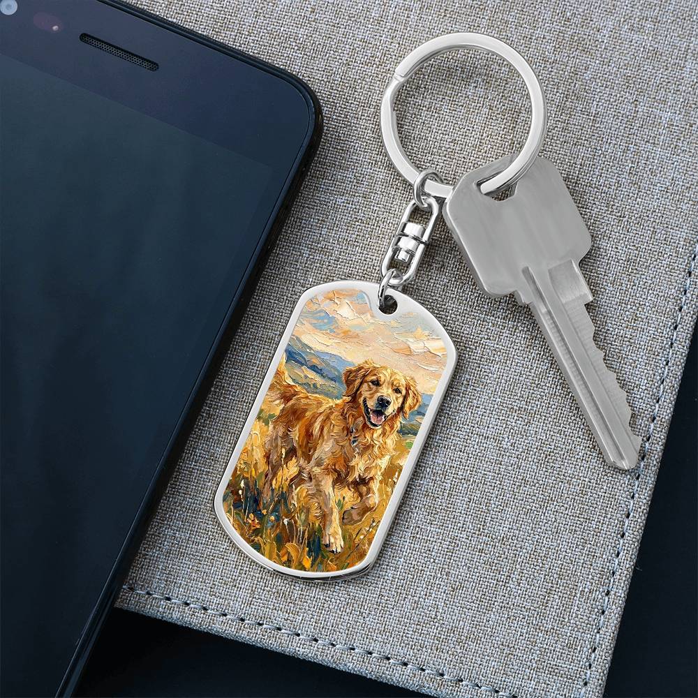 Happy Golden Retriever Dog Tag Keychain
