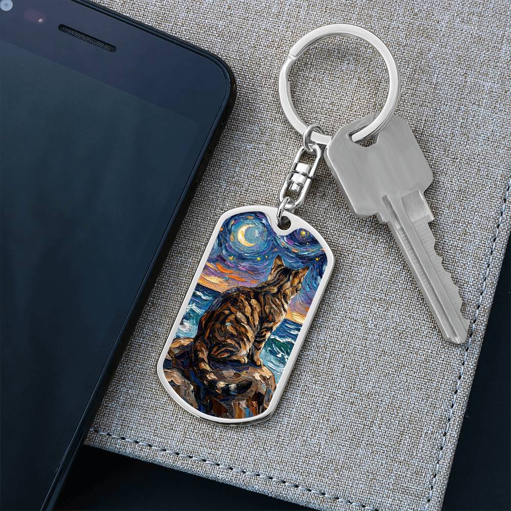Beach Nights - Brown Tabby Cat Dog Tag Keychain