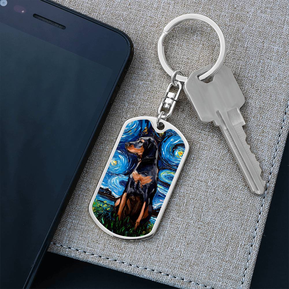Black and Tan Coonhound Dog Tag Keychain