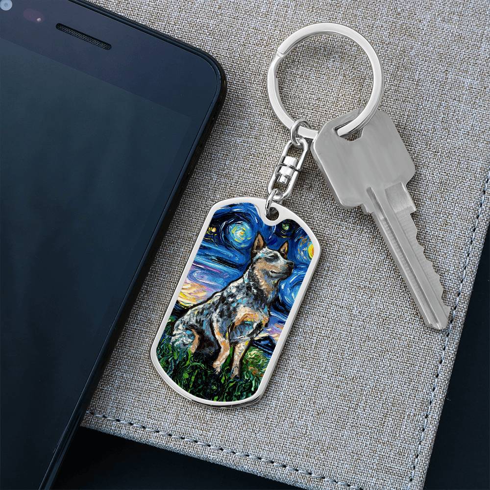 Blue Heeler Starry Night Round Keychain
