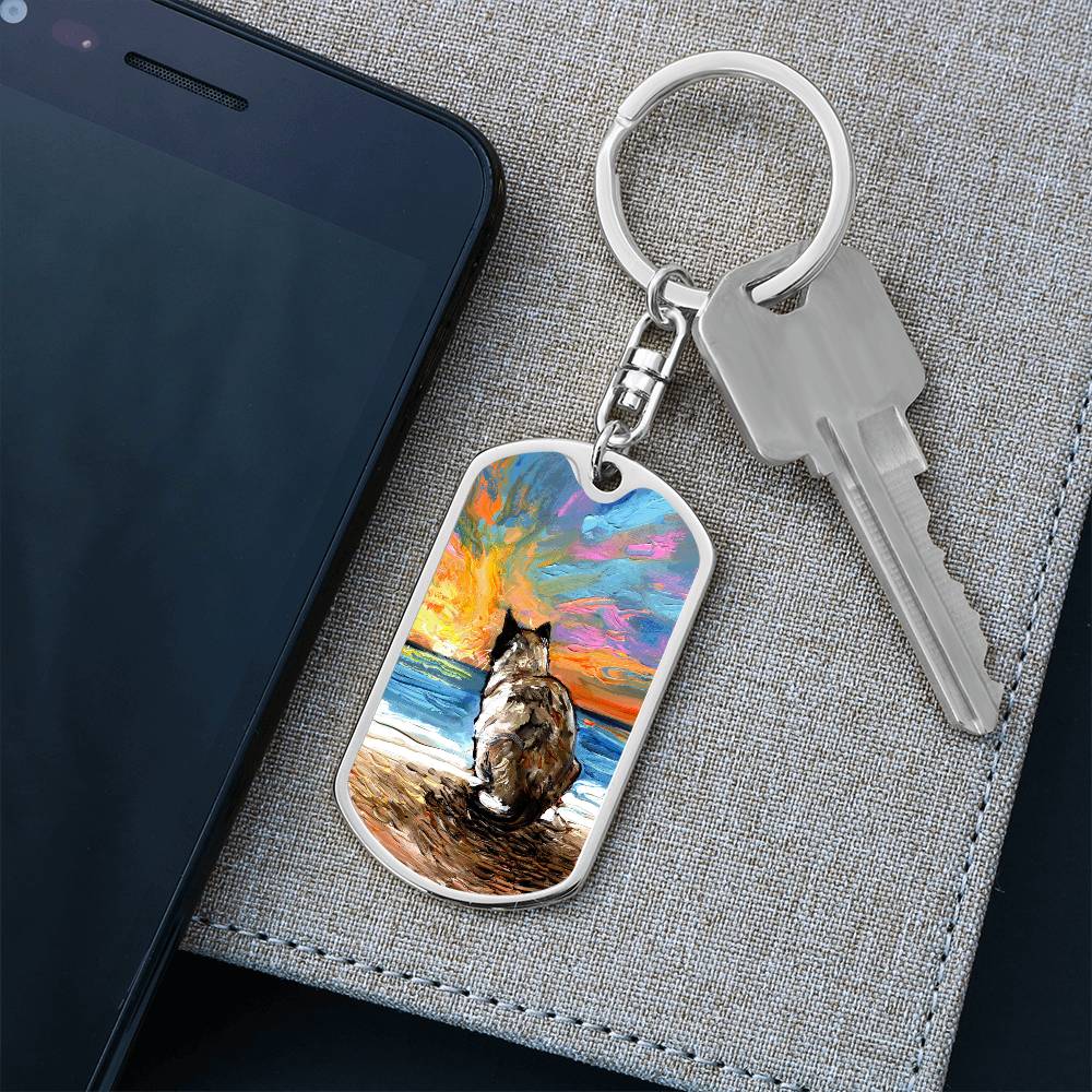 Beach Days - Snowshoe Cat Dog Tag Keychain