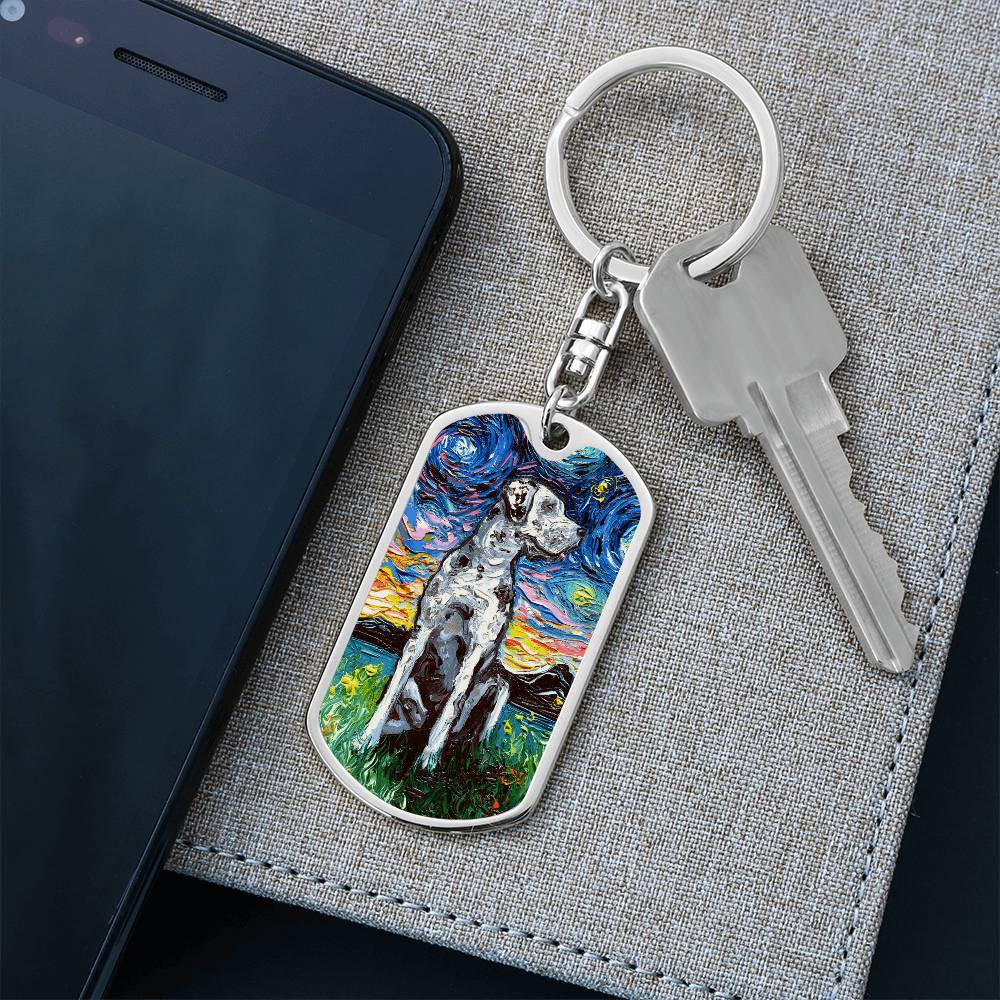 Merle Great Dane Starry Night Dog Tag Keychain
