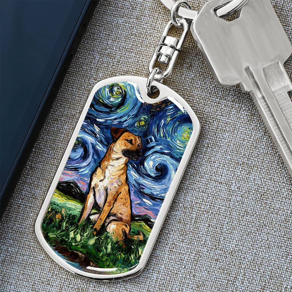 Black Mouth Cur Starry Night Dog Tag Keychain