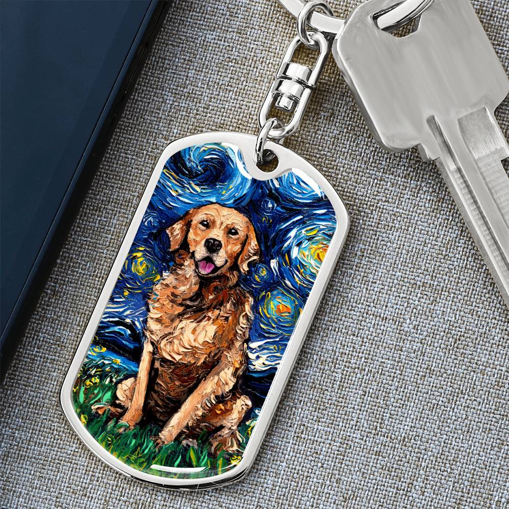 Dark Coated Golden Retriever Dog Tag Keychain