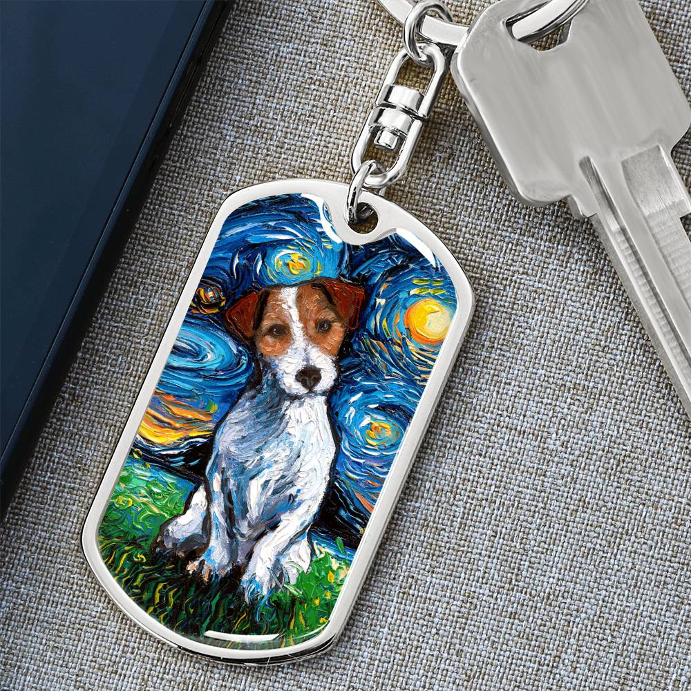 Jack Russell Terrier Starry Night Dog Tag Keychain