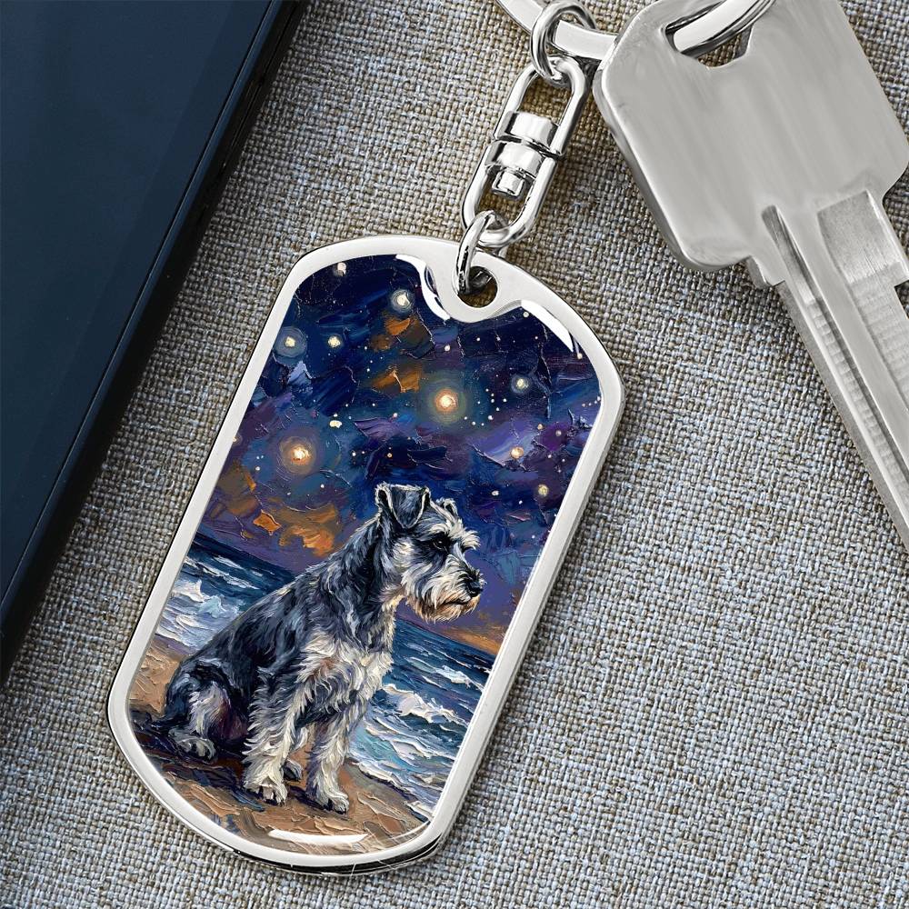 Beach Night - Schnauzer Dog Tag Keychain