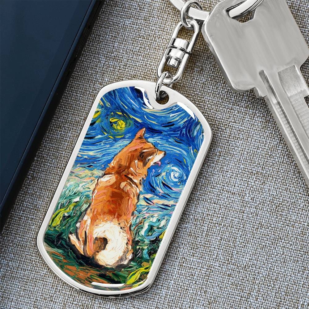 Shiba Inu Starry Night Dog Tag Keychain