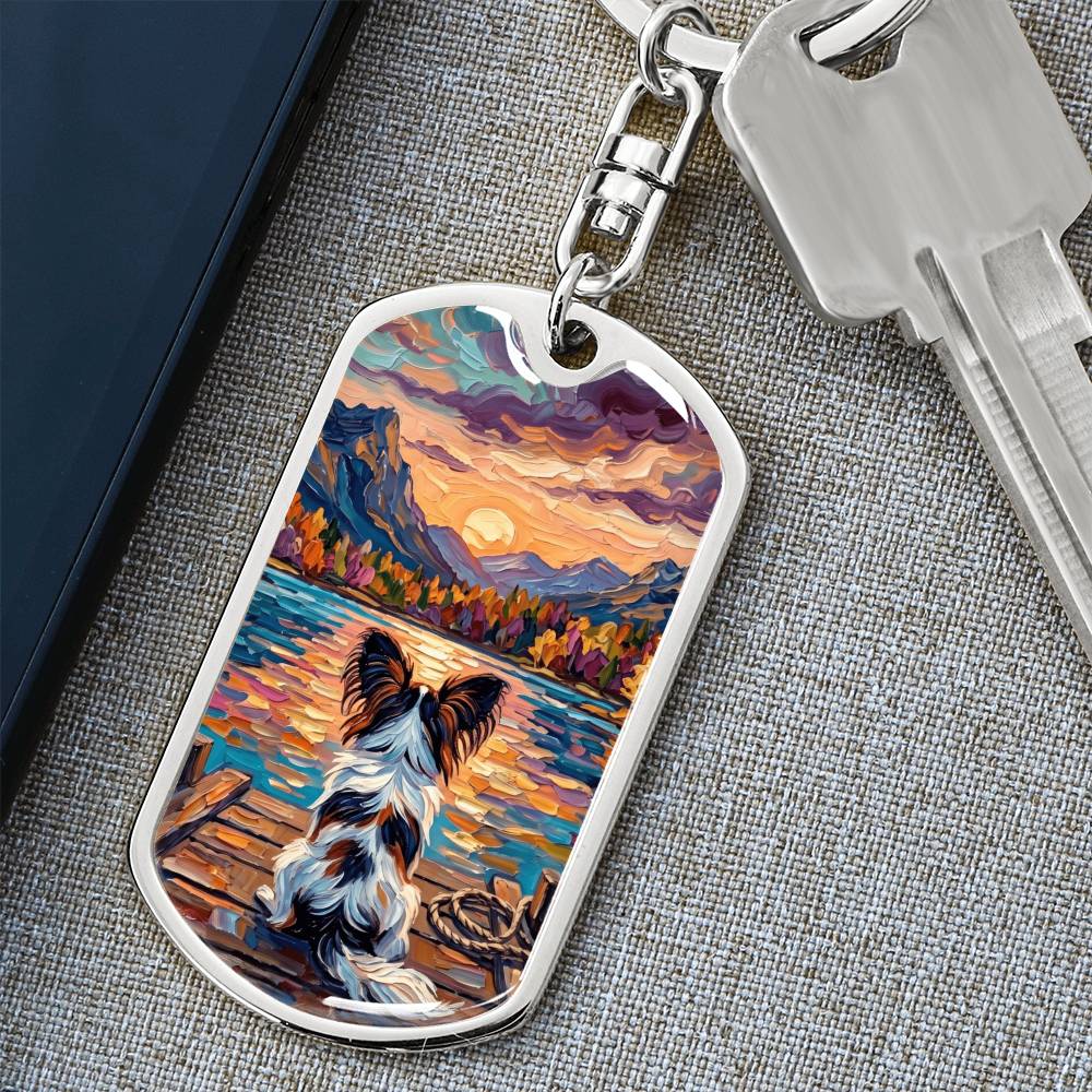 On The Dock - Papillon Dog Tag Keychain