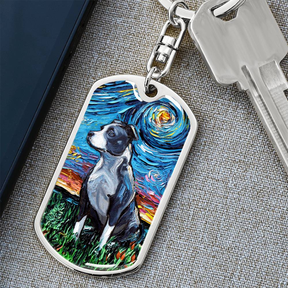Pitbull Starry Night Dog Tag Keychain