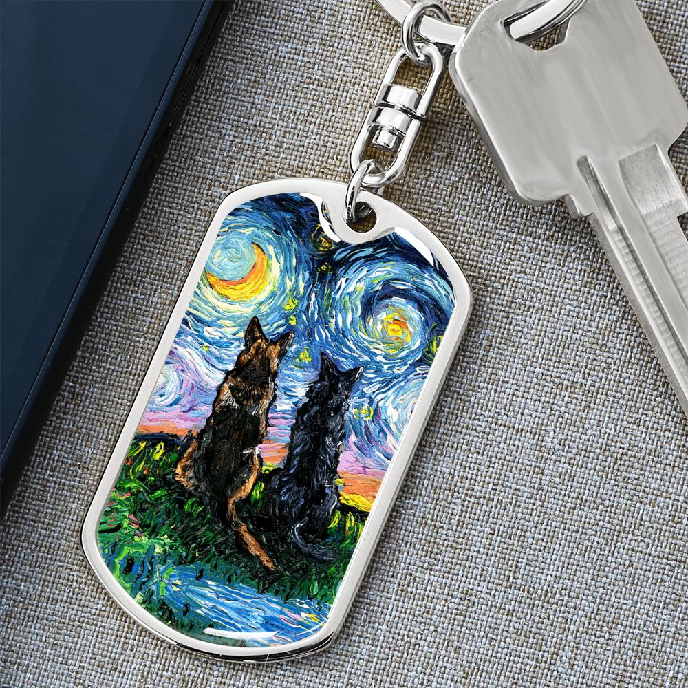 Soulmates Starry Night Dog Tag Keychain