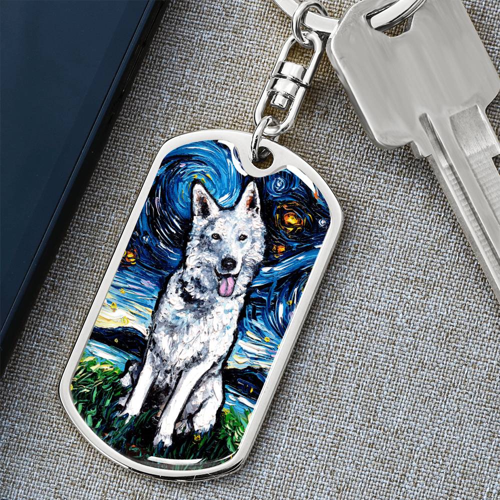 Swiss Shepherd Starry Night Dog Tag Keychain