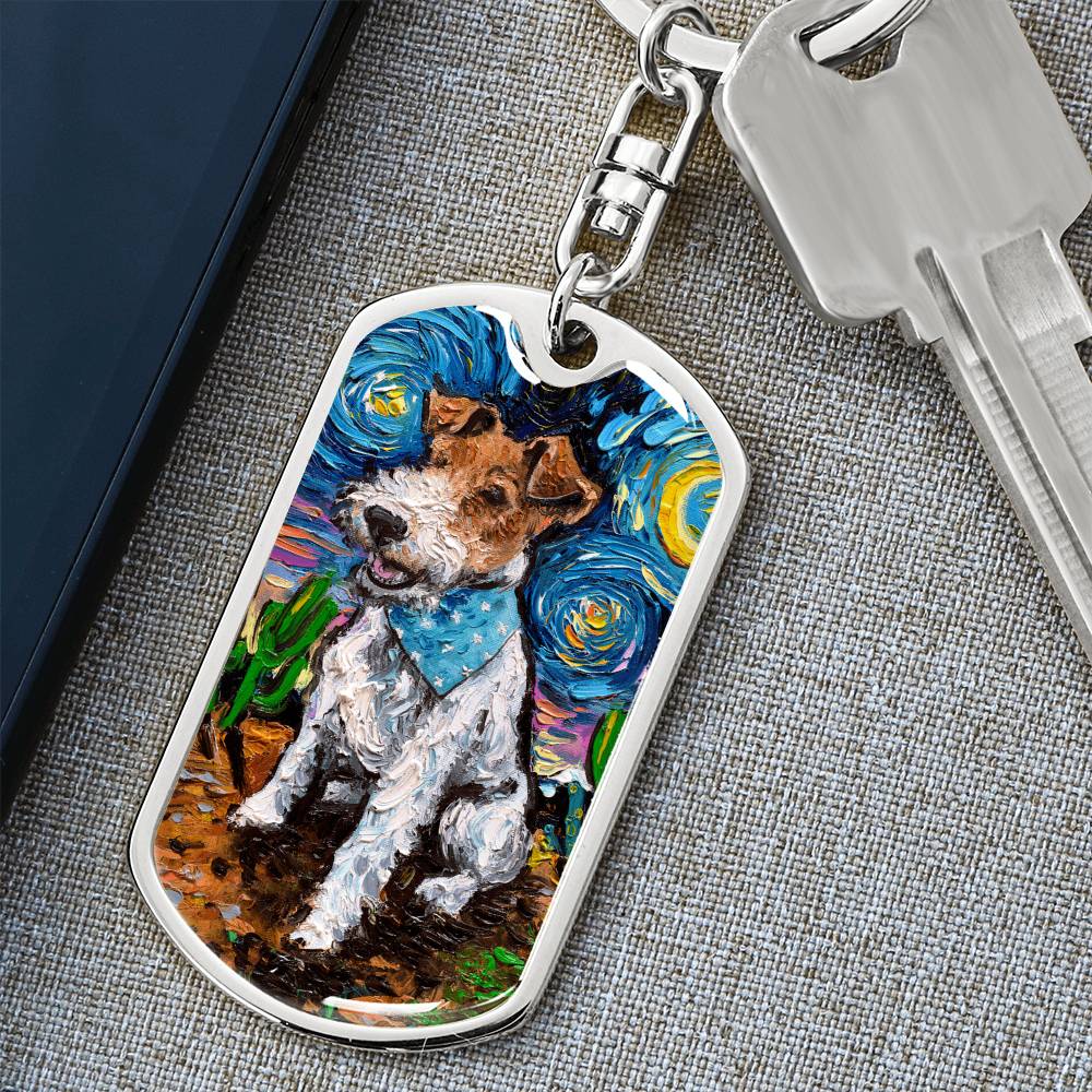 Wire Fox Terrier Starry Night Dog Tag Keychain