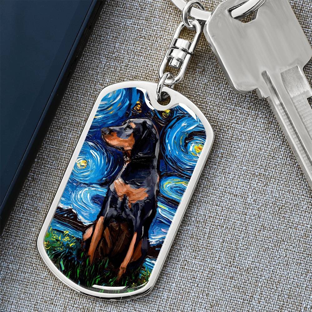 Black and Tan Coonhound Dog Tag Keychain