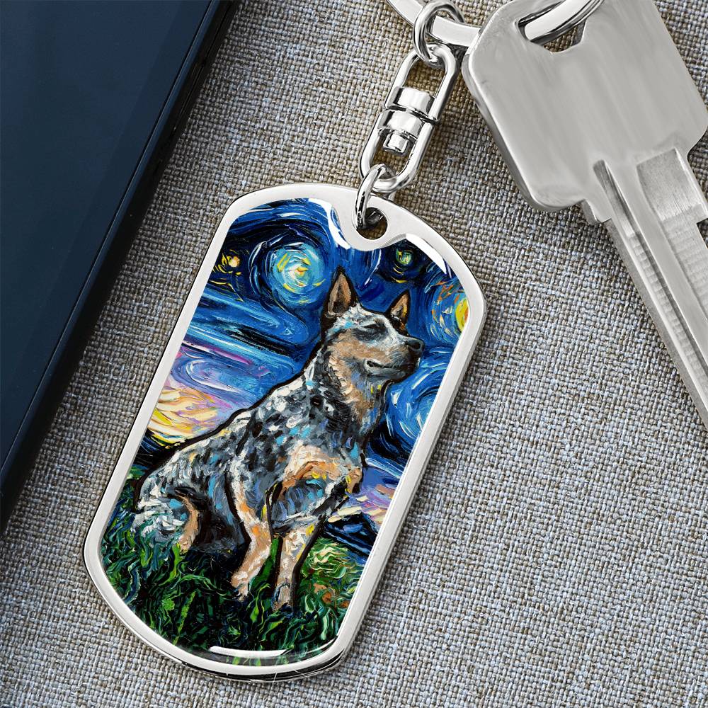 Blue Heeler Starry Night Round Keychain