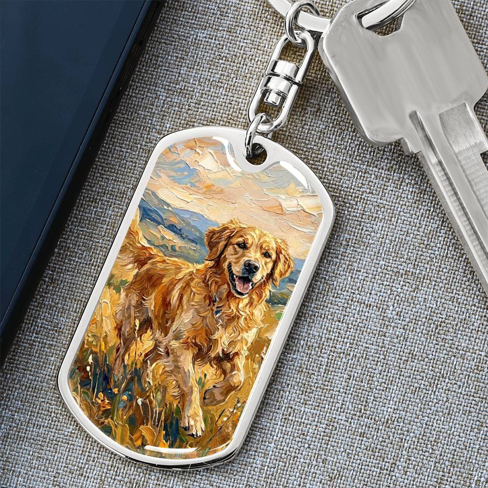 Happy Golden Retriever Dog Tag Keychain