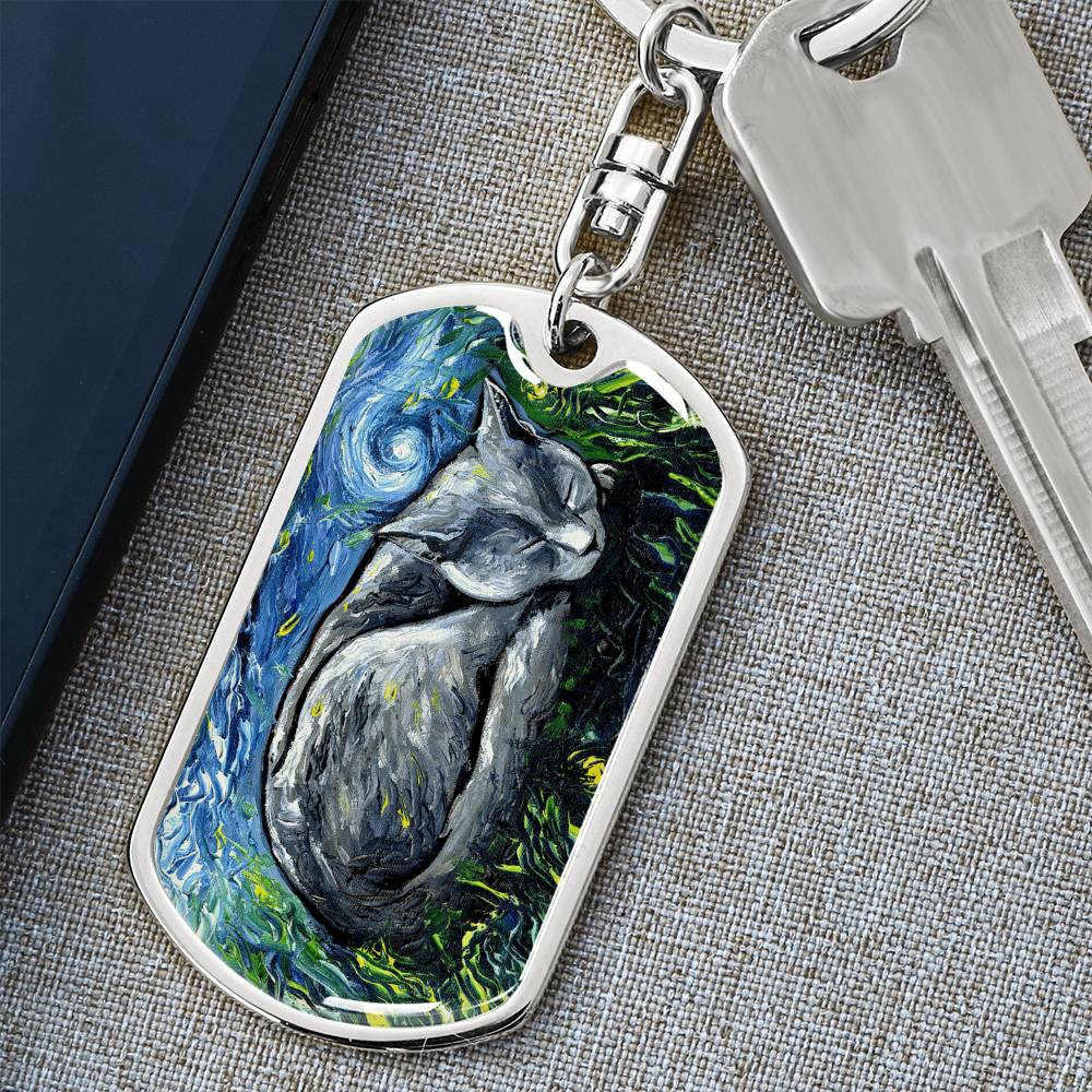 Russian Blue Cat Dog Tag Keychain