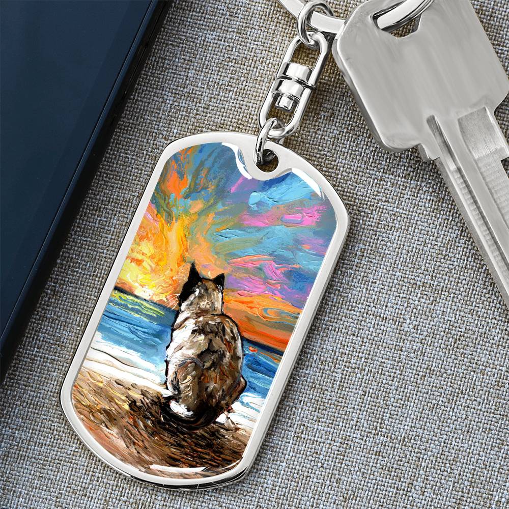 Beach Days - Snowshoe Cat Dog Tag Keychain