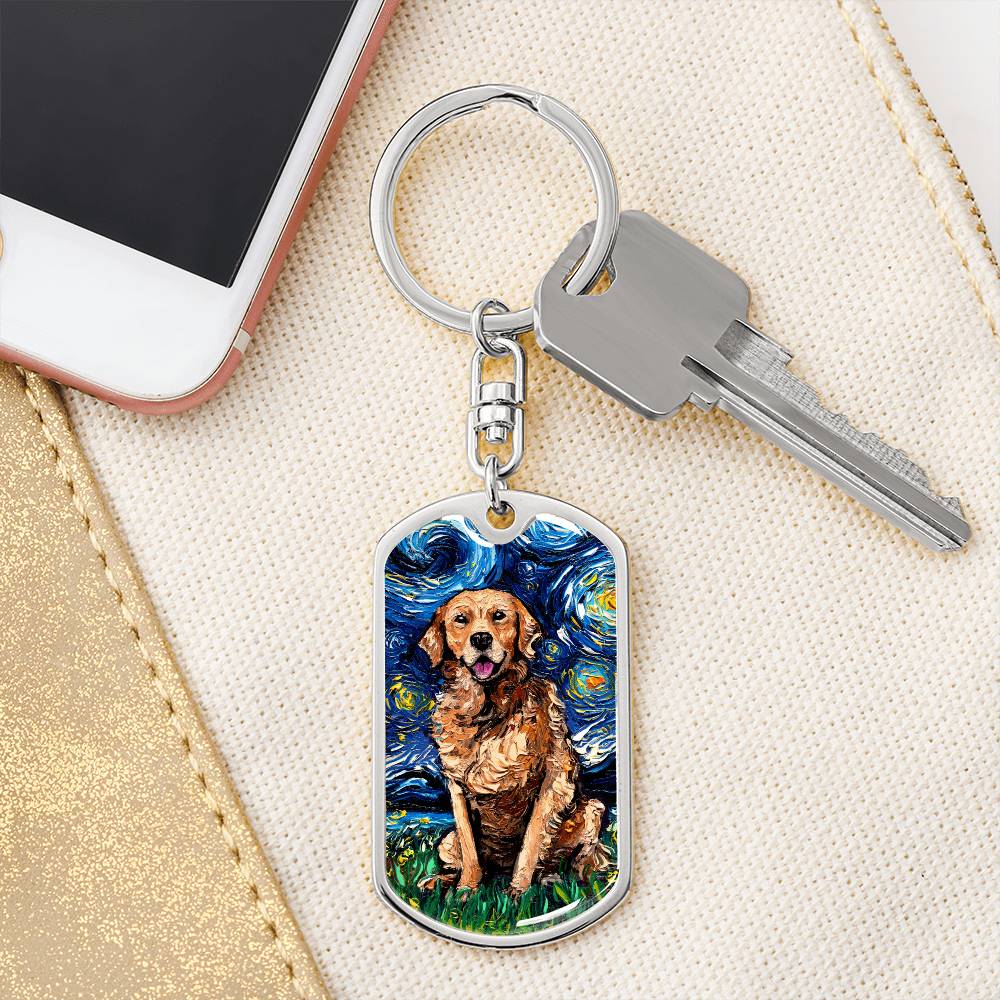 Dark Coated Golden Retriever Dog Tag Keychain