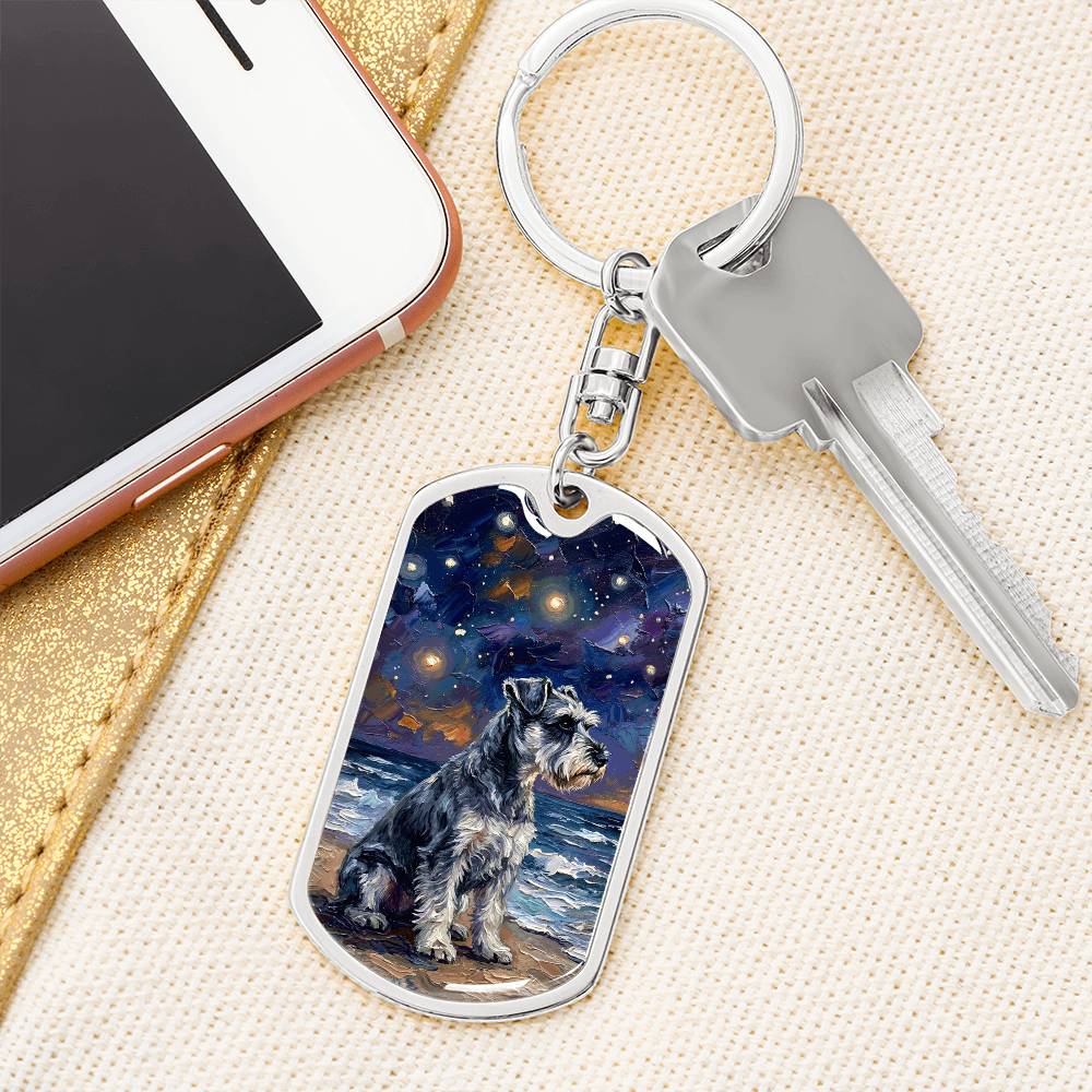Beach Night - Schnauzer Dog Tag Keychain
