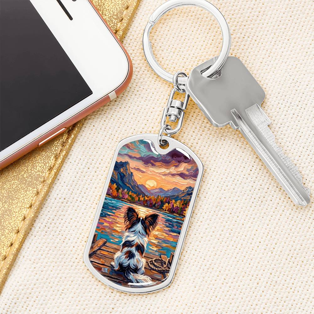 On The Dock - Papillon Dog Tag Keychain