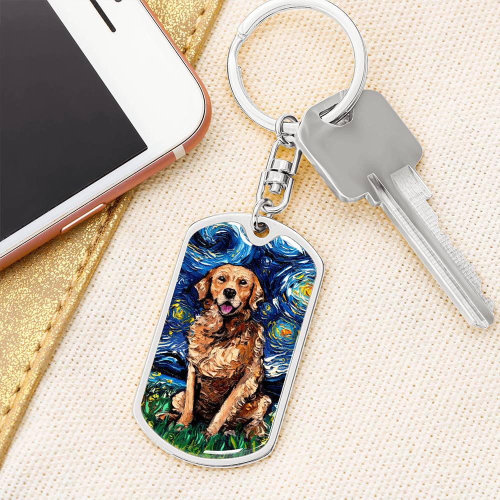 Dark Coated Golden Retriever Dog Tag Keychain