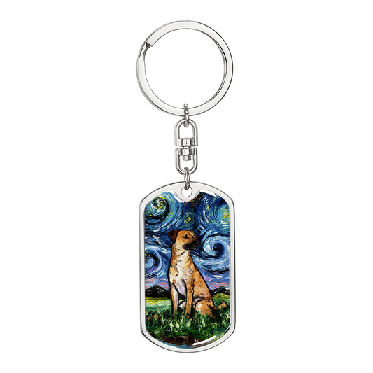 Black Mouth Cur Starry Night Dog Tag Keychain