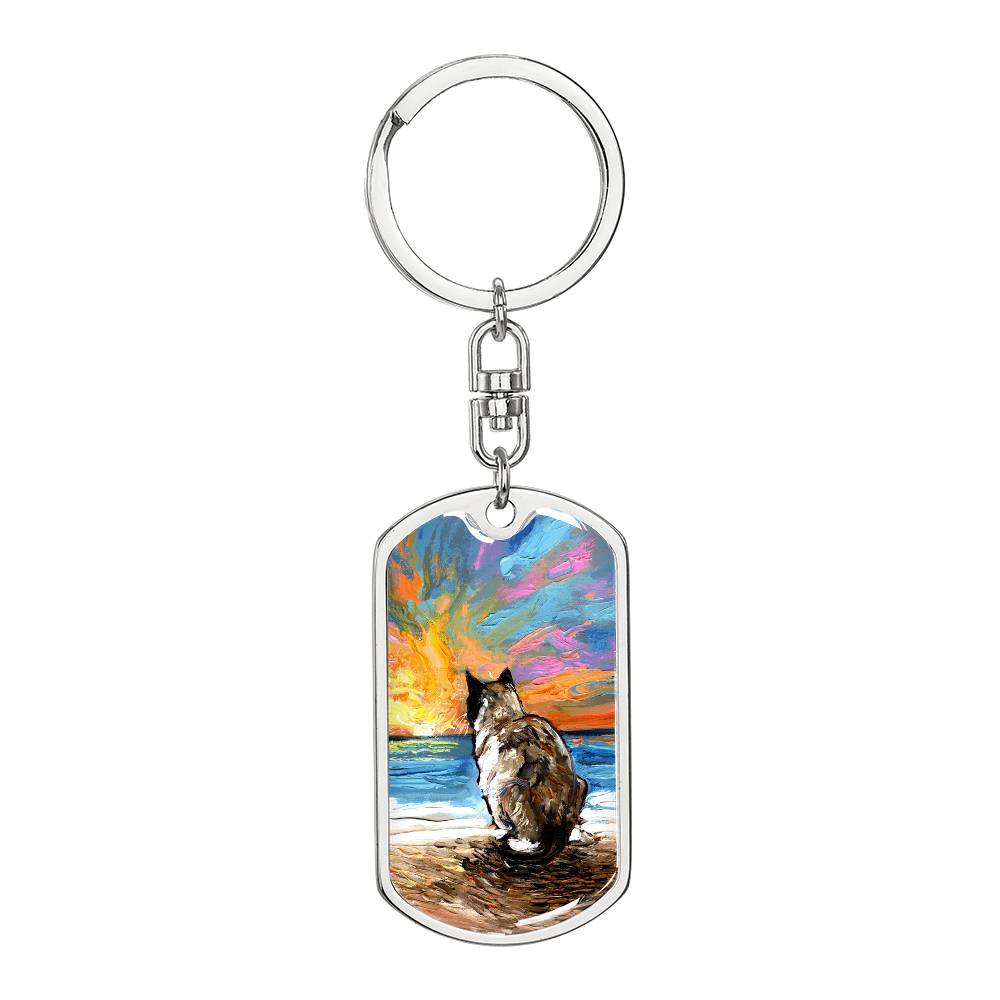 Beach Days - Snowshoe Cat Dog Tag Keychain