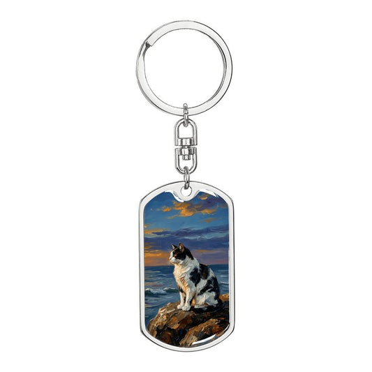 Beach Days - Black and White Magpie Cat Dog Tag Keychain