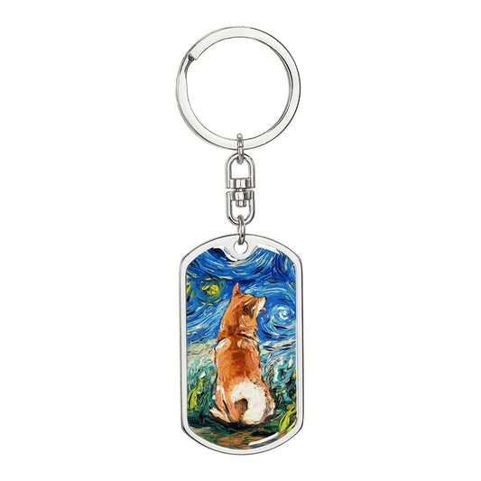 Shiba Inu Starry Night Dog Tag Keychain