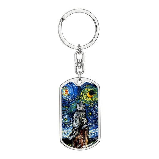 Norwegian Forest Cat Starry Night Dog Tag Keychain