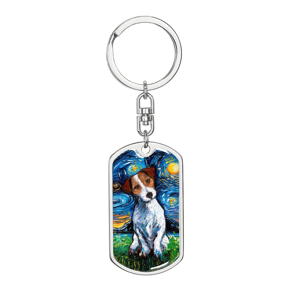 Jack Russell Terrier Starry Night Dog Tag Keychain