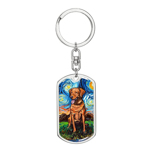 Fox Red Labrador Starry Night Dog Tag Keychain